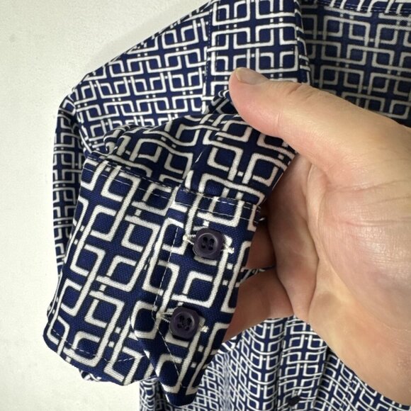 Vintage 70s Disco Shirt Geometric Print Men’s L Polyester Jersey Knit Blue - Picture 4 of 7